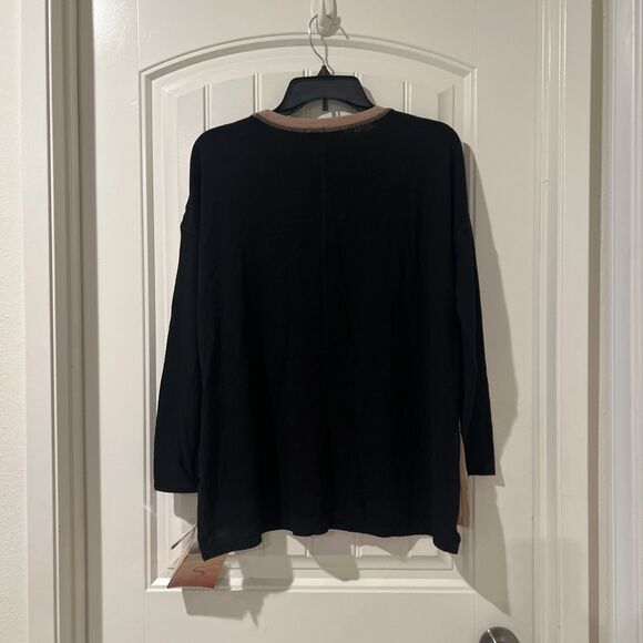 New Serena Williams Color Block Long Sleeve Tunic Black Tan Shirt Blouse Size S - Picture 3 of 6